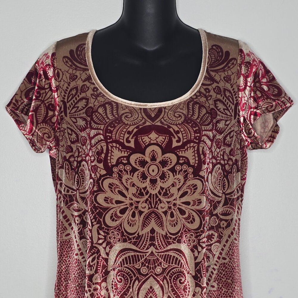 Holly Hock by Lucky Brand Stretch Velour Mandala Print Dress Medium Boho Hippie